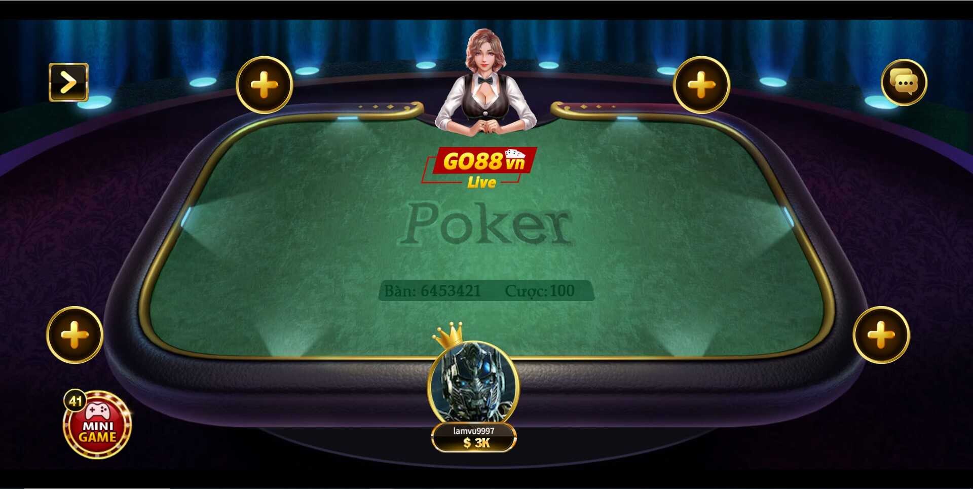 Giao diện bàn Poker tại Go88